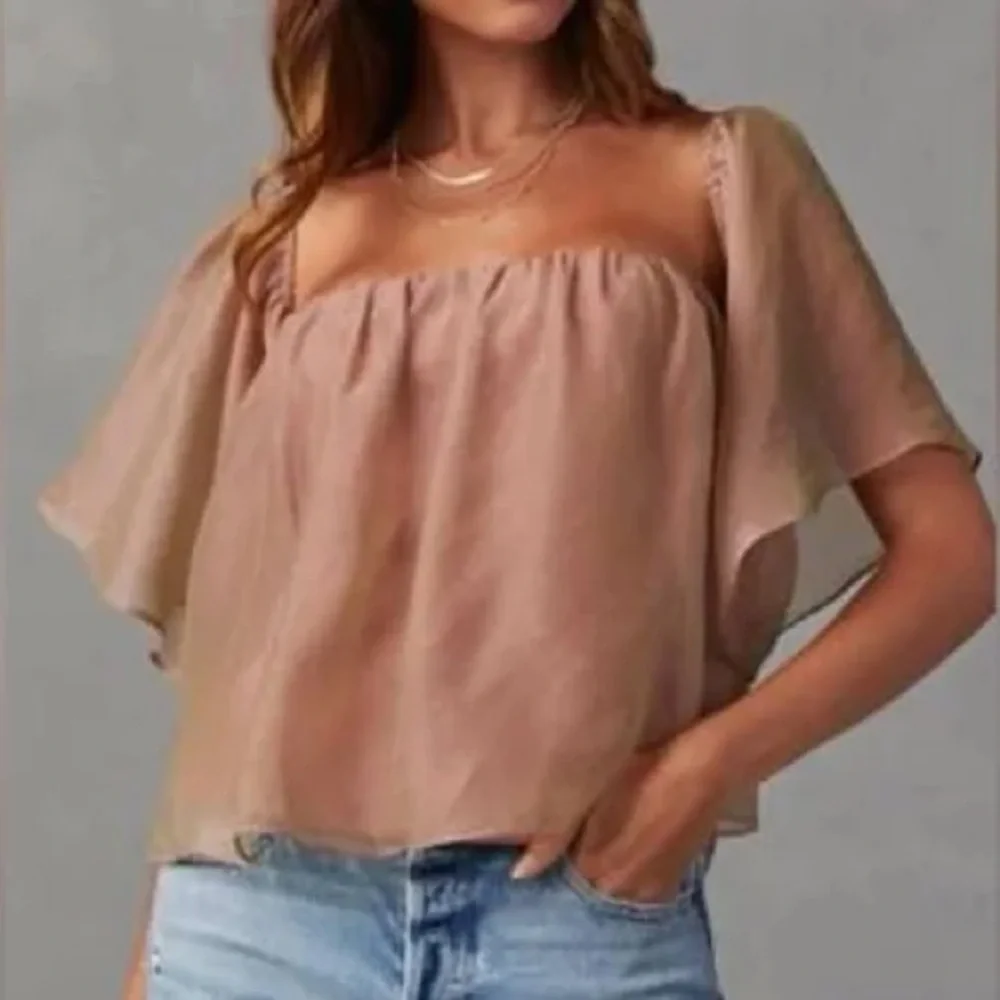 Wishlist Apparel Off Shoulder Chiffon Metallic Lined Blouse Top Blush Size M - Picture 1 of 10